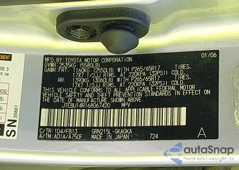 2006 Toyota 4Runner Sr5 Sport V6 из США, поврежденный, VIN JTEBU14R168067420